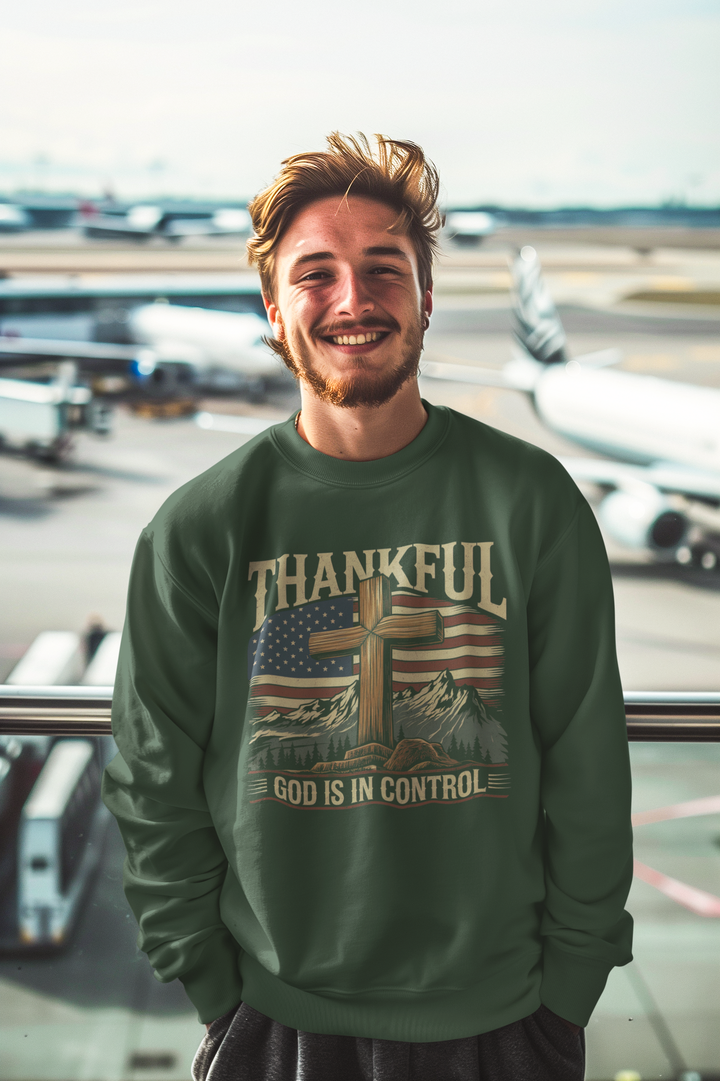 GOD IS IN CONTROL Heavy Weight Patriotic Christian Sweatshirt (S-5XL):  Men's Gildan 18000 - FREE SHIPPING