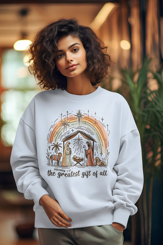 The GREATEST GIFT OF ALL Heavy Weight Christmas Sweatshirt (S-5XL):  Women's Gildan 18000