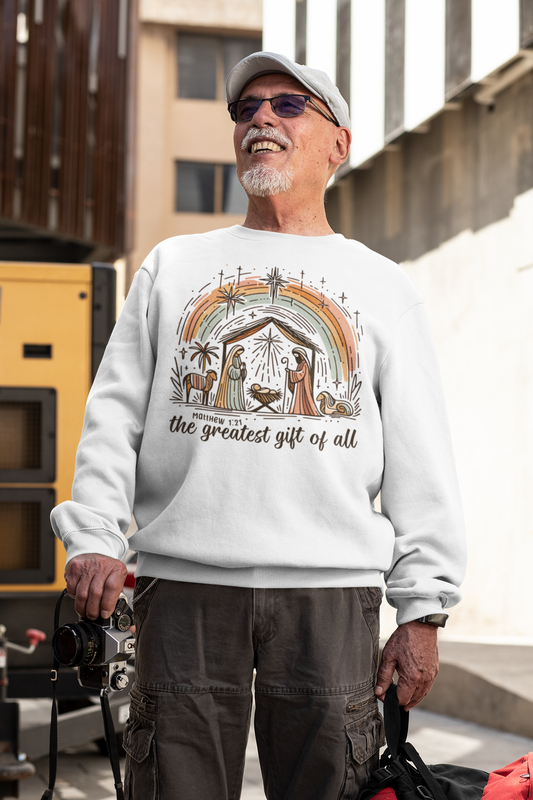 The GREATEST GIFT OF ALL Heavy Weight Christmas Sweatshirt (S-5XL):  Men's Gildan 18000 - FREE SHIPPING