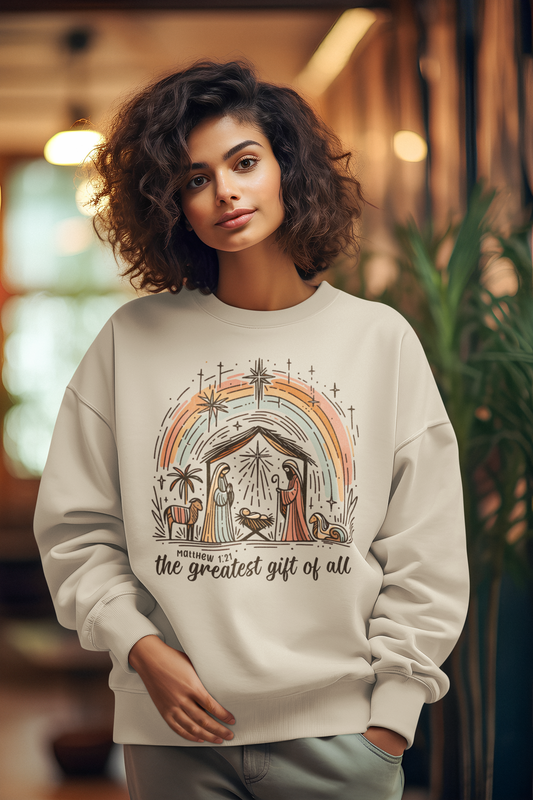 The GREATEST GIFT OF ALL Heavy Weight Christmas Sweatshirt (S-5XL):  Women's Gildan 18000