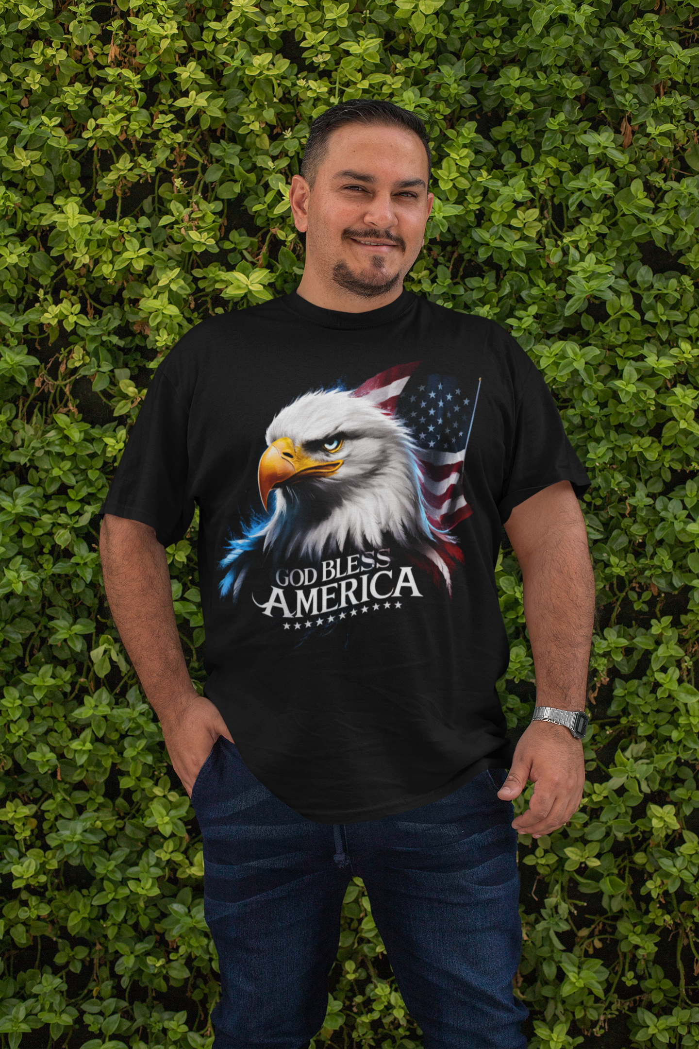 . GOD BLESS AMERICA Plus Size Heavy Weight Patriotic Christian T-Shirt (S-5XL):  Men's Hanes Beefy-T® - FREE SHIPPING