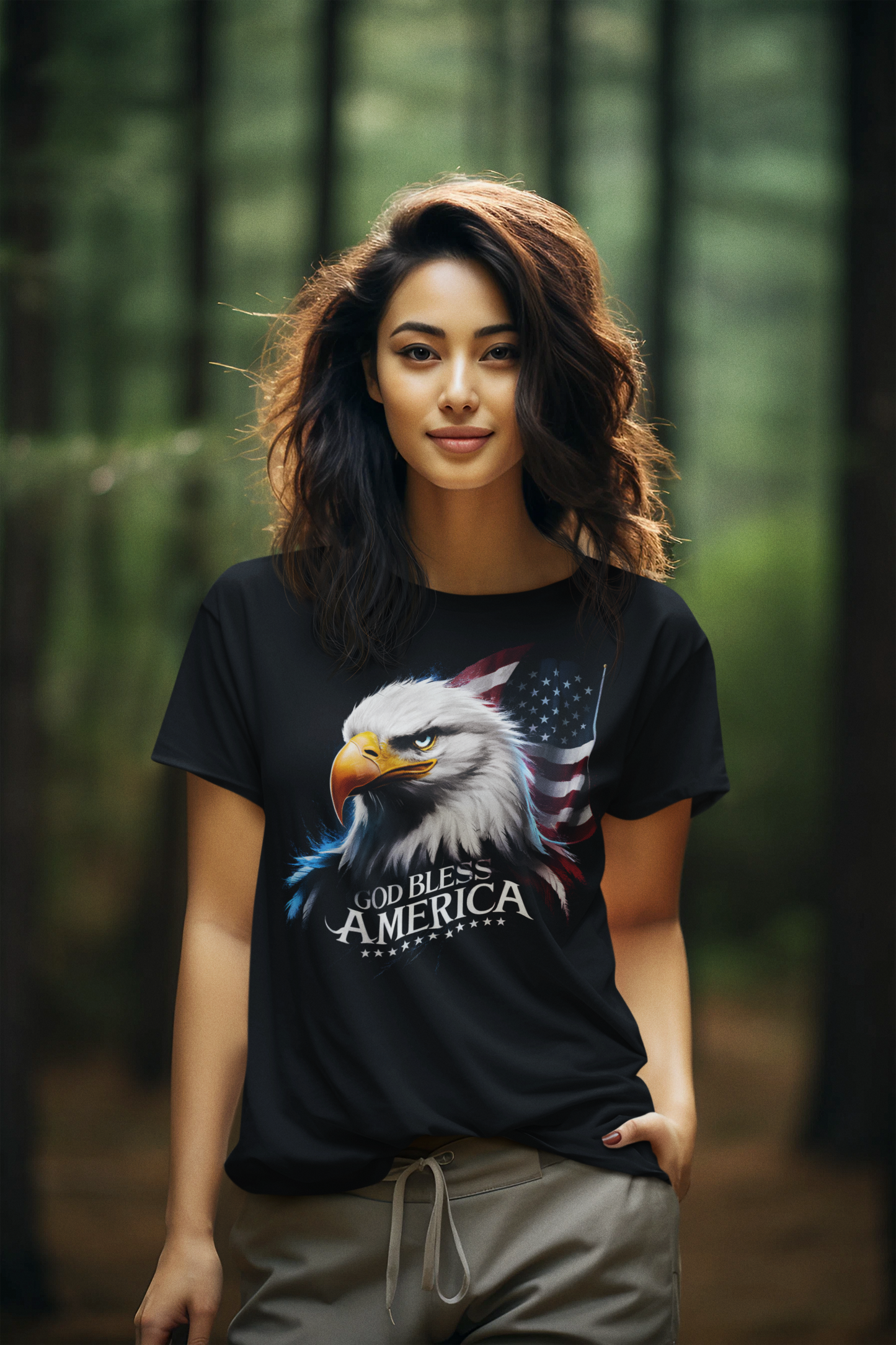 GOD BLESS AMERICA Semi-Fitted Patriotic Christian T-Shirt (S-3XL):  Women's Gildan 5000L - FREE SHIPPING