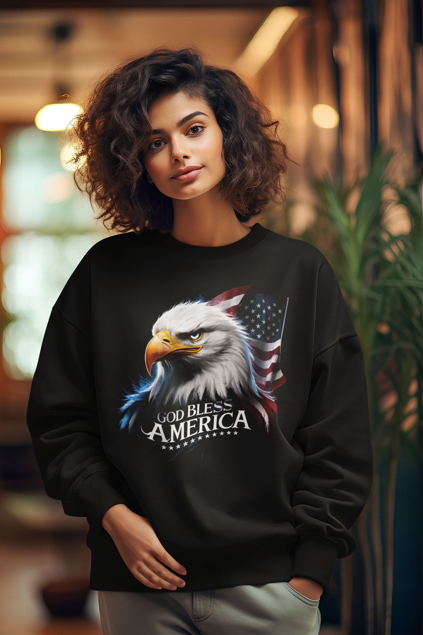 GOD BLESS AMERICA Heavy Weight Patriotic Christian Sweatshirt (S-5XL):  Women's Gildan 18000 - FREE SHIPPING