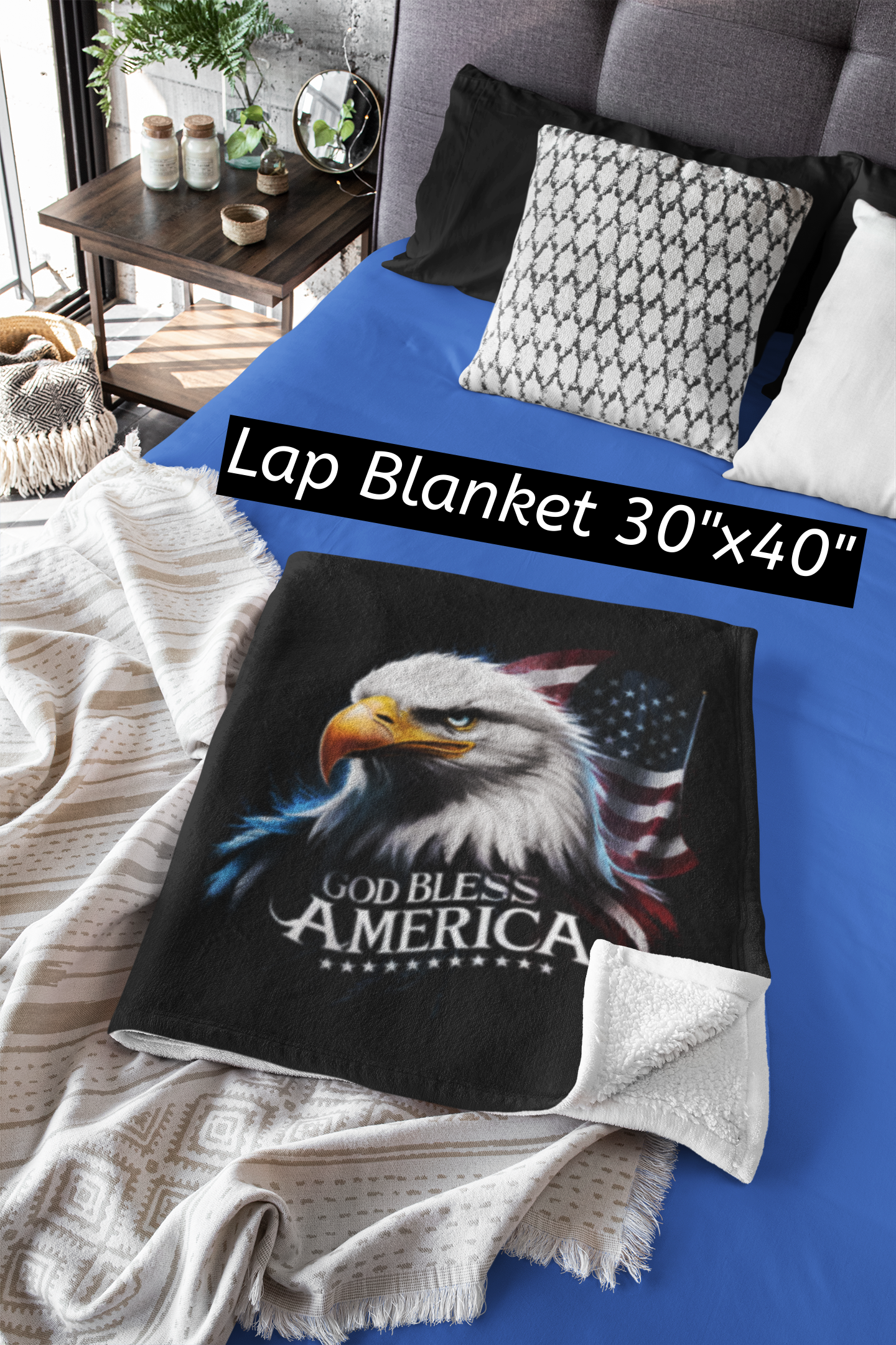 GOD BLESS AMERICA Light Weight Patriotic Christian Velveteen Plush Blanket (3 sizes available) - FREE SHIPPING