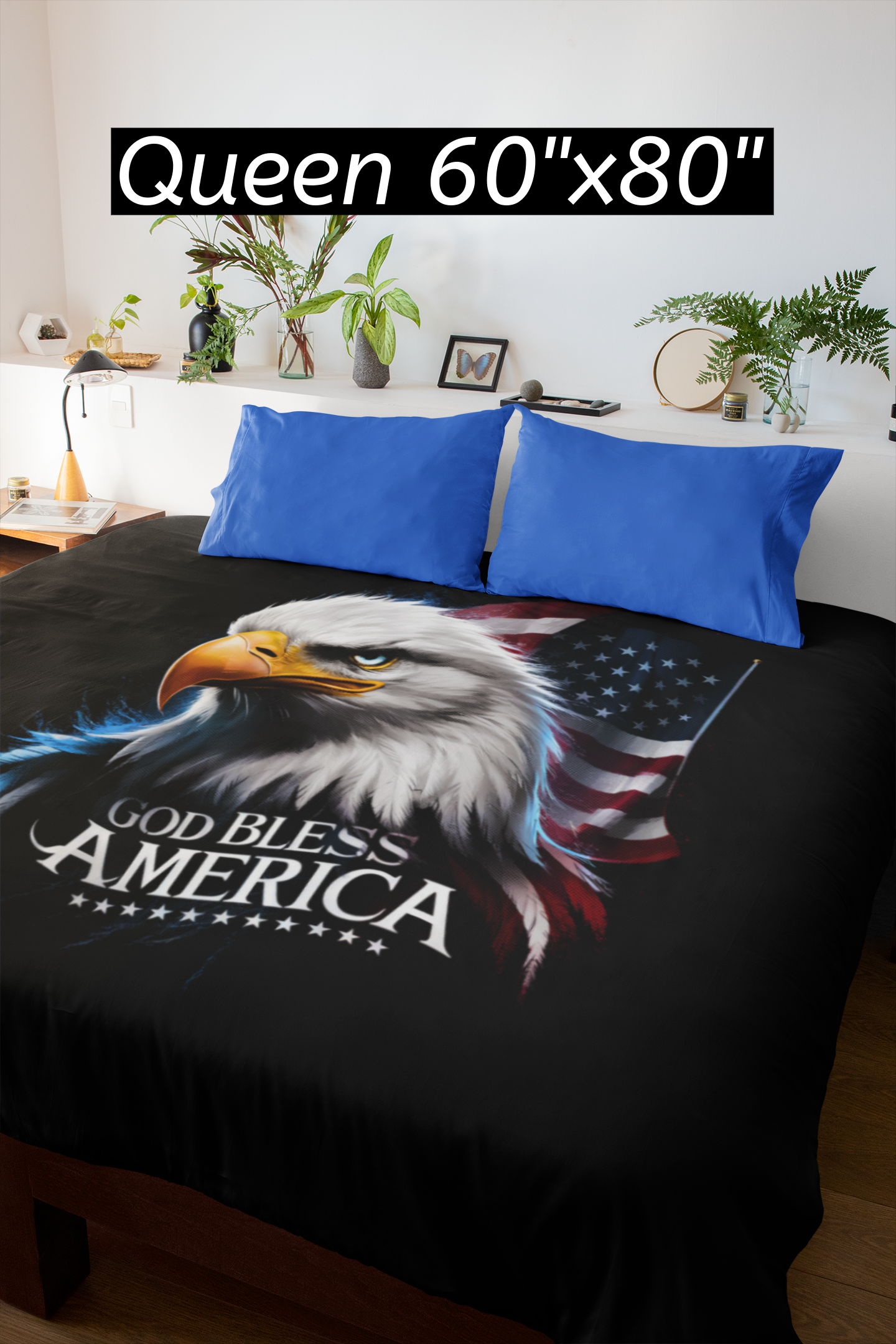 GOD BLESS AMERICA Light Weight Patriotic Christian Velveteen Plush Blanket (3 sizes available) - FREE SHIPPING