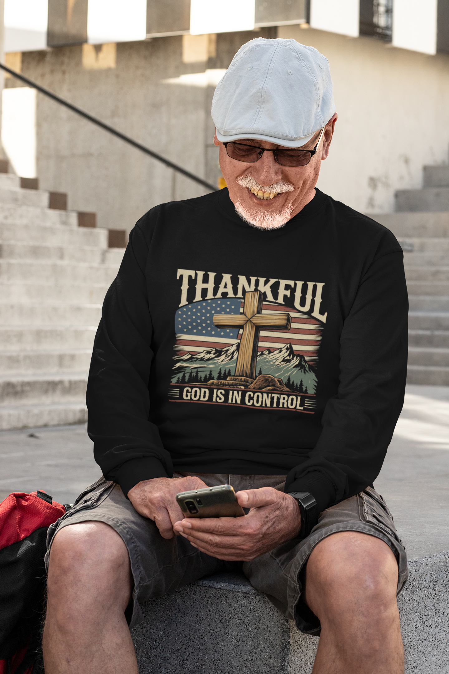 . GOD IS IN CONTROL Heavy Weight Patriotic Christian Long Sleeve T-Shirt (S-2XL):  Men's Gildan 2400 - FREE SHIPPING