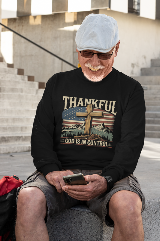 . GOD IS IN CONTROL Heavy Weight Patriotic Christian Long Sleeve T-Shirt (S-2XL):  Men's Gildan 2400 - FREE SHIPPING