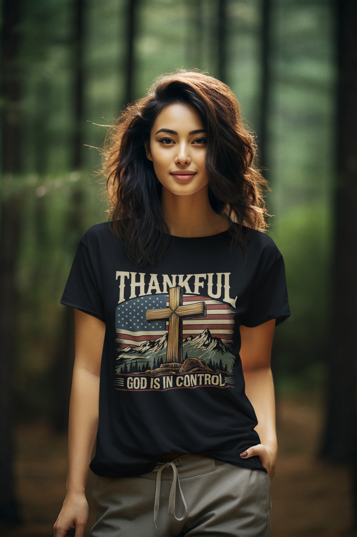 GOD IS IN CONTROL Semi-Fitted Patriotic Christian T-Shirt (S-3XL):  Women's Gildan 5000L - FREE SHIPPING