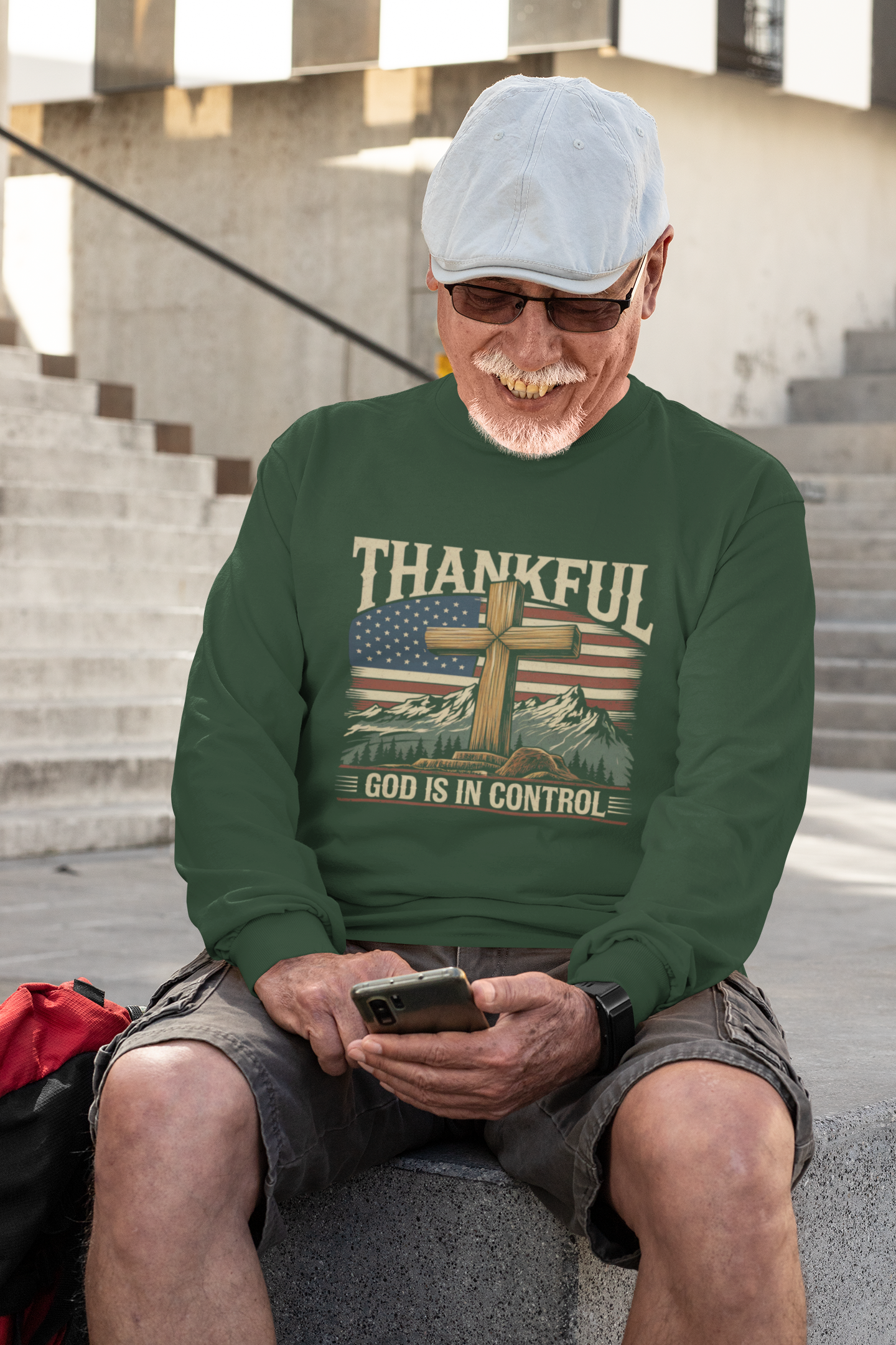 . GOD IS IN CONTROL Heavy Weight Patriotic Christian Long Sleeve T-Shirt (S-2XL):  Men's Gildan 2400 - FREE SHIPPING