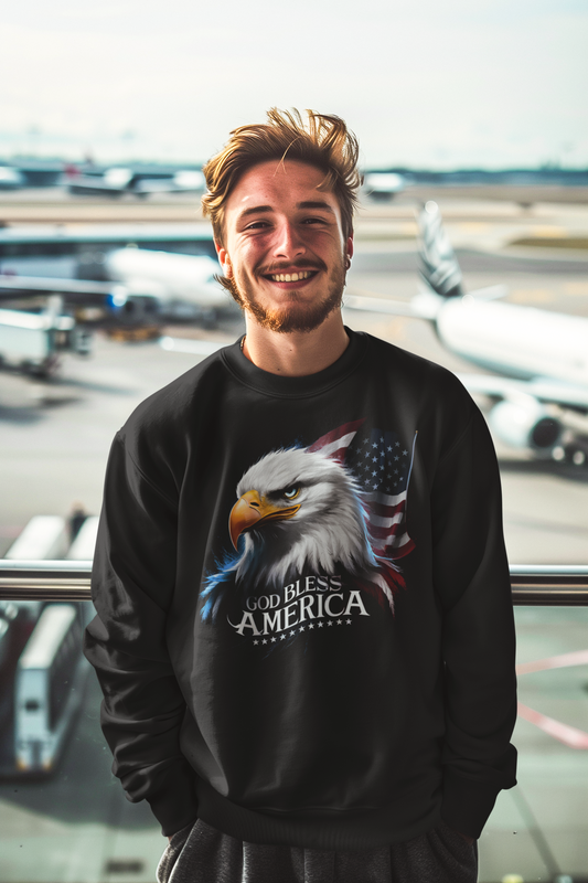 GOD BLESS AMERICA Heavy Weight Patriotic Christian Sweatshirt (S-5XL):  Men's Gildan 18000 - FREE SHIPPING