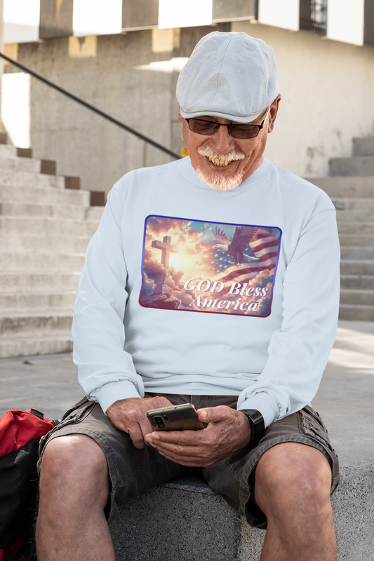 . GOD BLESS AMERICA Heavy Weight Patriotic Christian Long Sleeve T-Shirt (S-2XL):  Men's Gildan 2400 - FREE SHIPPING