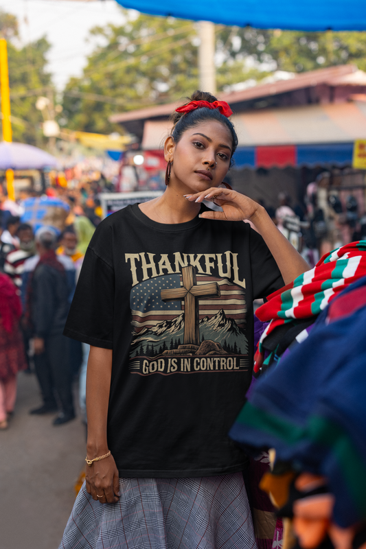 . GOD IS IN CONTROL Plus Size Heavy Weight Christian T-Shirt (S-5XL):  Women's Hanes Beefy-T® - FREE SHIPPING