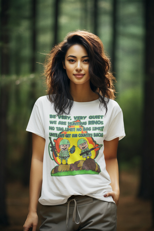 HUNTING RINOs Semi-Fitted Patriotic T-Shirt (S-3XL):  Women's Gildan 5000L - FREE SHIPPING
