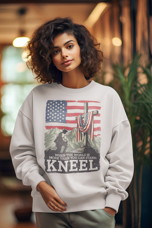 JUST KNEEL Heavy Weight Patriotic Christian Sweatshirt (S-5XL): Women's Gildan 18000 - FREE SHIPPING