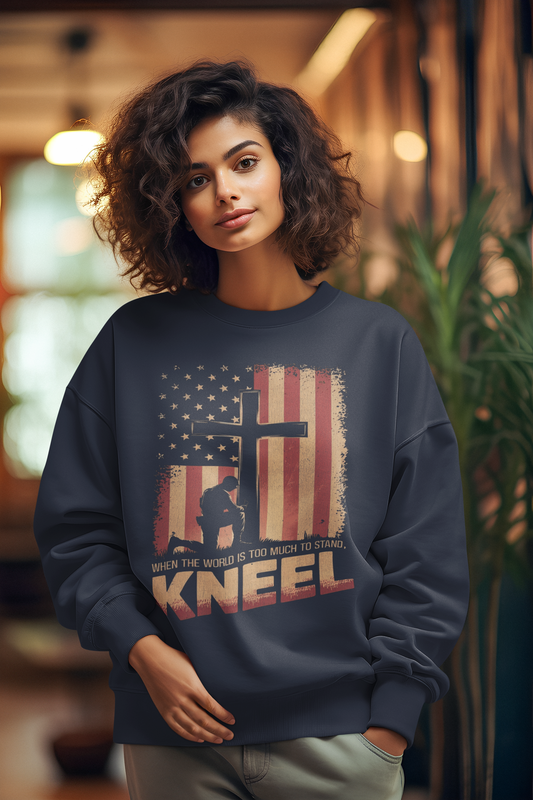 JUST KNEEL Heavy Weight Patriotic Christian Sweatshirt (S-5XL): Women's Gildan 18000 - FREE SHIPPING