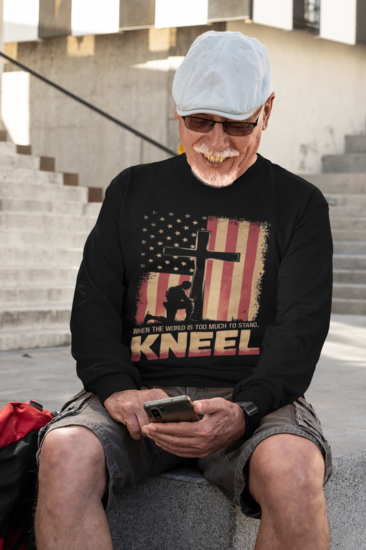 . JUST KNEEL Heavy Weight Patriotic Christian Long Sleeve T-Shirt (S-2XL):  Men's Gildan 2400 - FREE SHIPPING