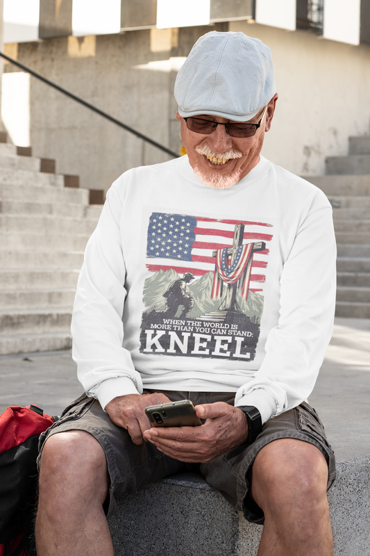 . JUST KNEEL Heavy Weight Patriotic Christian Long Sleeve T-Shirt (S-2XL):  Men's Gildan 2400 - FREE SHIPPING