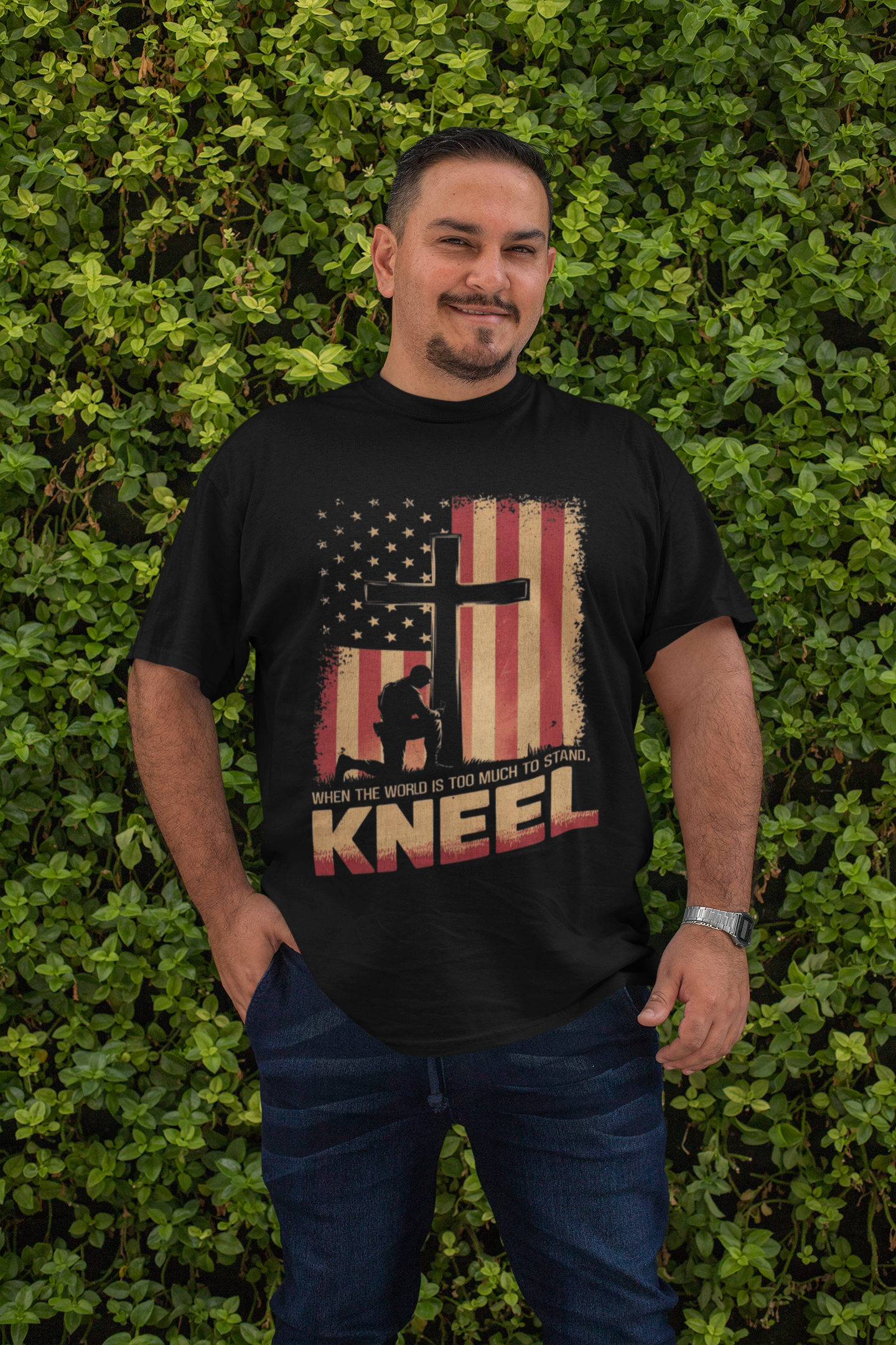 . JUST KNEEL Plus Size Heavy Weight Patriotic Christian T-Shirt (S-5XL):  Men's Hanes Beefy-T® - FREE SHIPPING