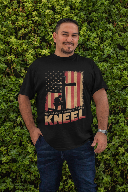 . JUST KNEEL Plus Size Heavy Weight Patriotic Christian T-Shirt (S-5XL):  Men's Hanes Beefy-T® - FREE SHIPPING