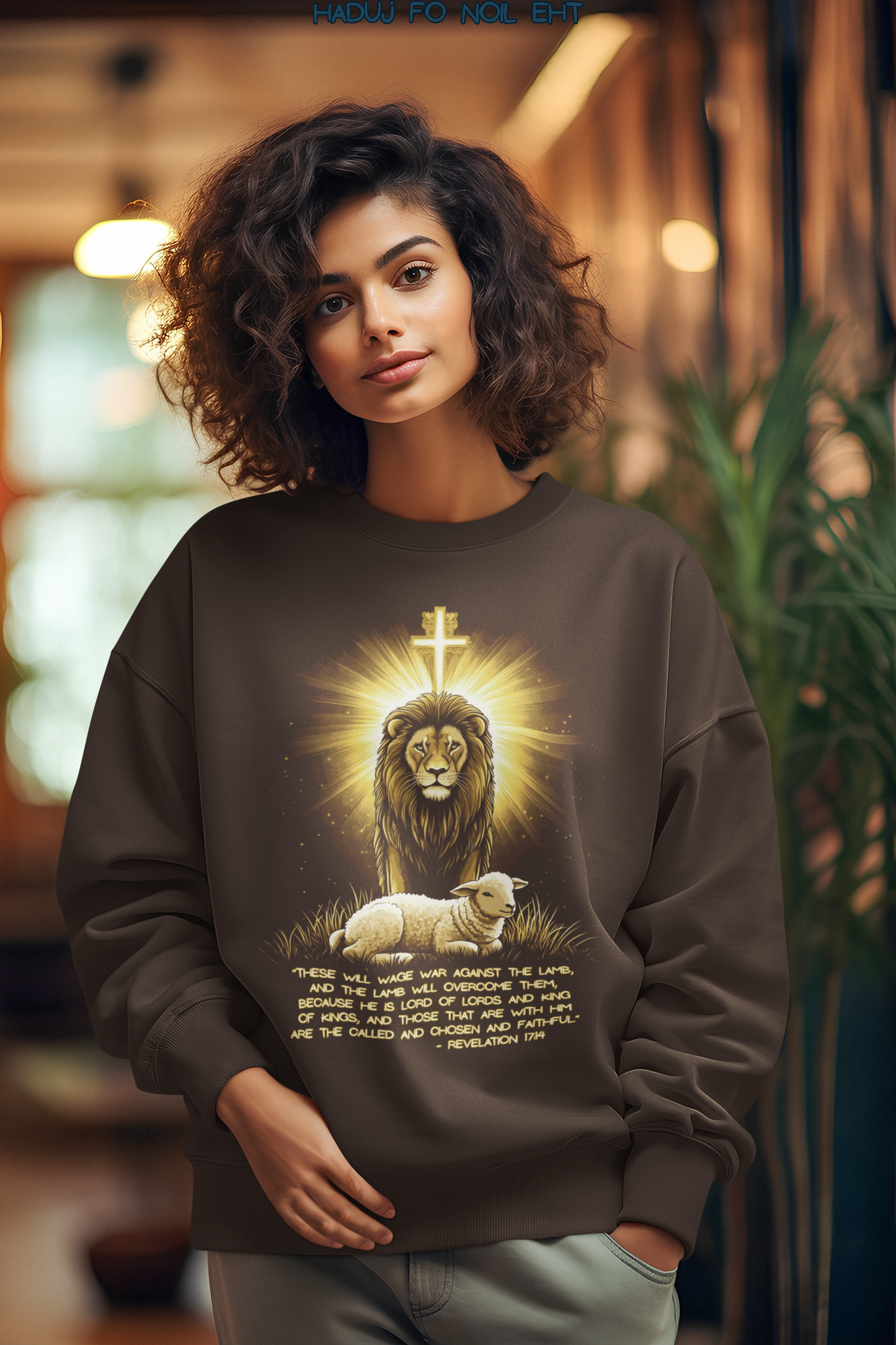 THE LION & THE LAMB Heavy Weight Christian Sweatshirt (S-5XL):  Women's Gildan 18000 - FREE SHIPPING