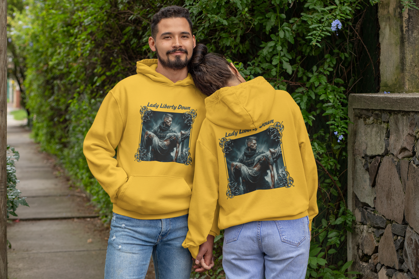 LADY LIBERTY DOWN Heavy Weight Patriotic Military Hoodie (S-5XL):  Men's & Women's Gildan 18500 - FREE SHIPPING