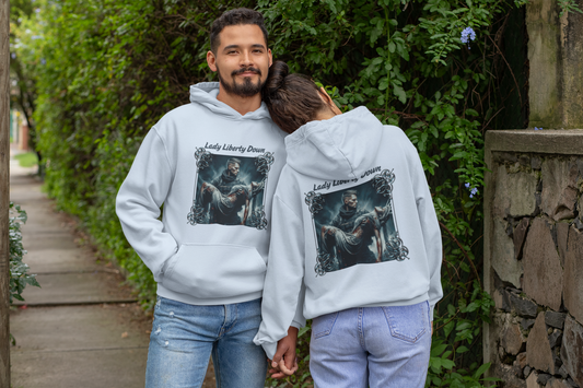 LADY LIBERTY DOWN Heavy Weight Patriotic Military Hoodie (S-5XL):  Men's & Women's Gildan 18500 - FREE SHIPPING