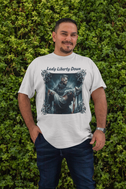 . LADY LIBERTY DOWN Plus Size Heavy Weight Patriotic Military T-Shirt (S-5XL):  Men's Hanes Beefy-T® - FREE SHIPPING