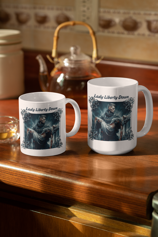LADY LIBERTY DOWN Patriotic Military Ceramic Coffee Mug (11oz, 15oz) - FREE SHIPPING