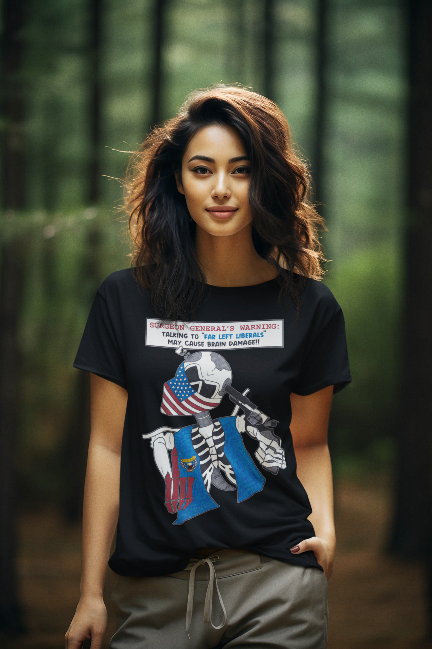 LIBERAL BRAIN DAMAGE Semi-Fitted Patriotic Biker T-Shirt (S-3XL):  Women's Gildan 5000L - FREE SHIPPING