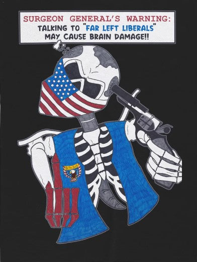 LIBERAL BRAIN DAMAGE Classic Patriotic Biker T-Shirt (S-5XL):  Women's Medium Weight Gildan 5000 - FREE SHIPPING
