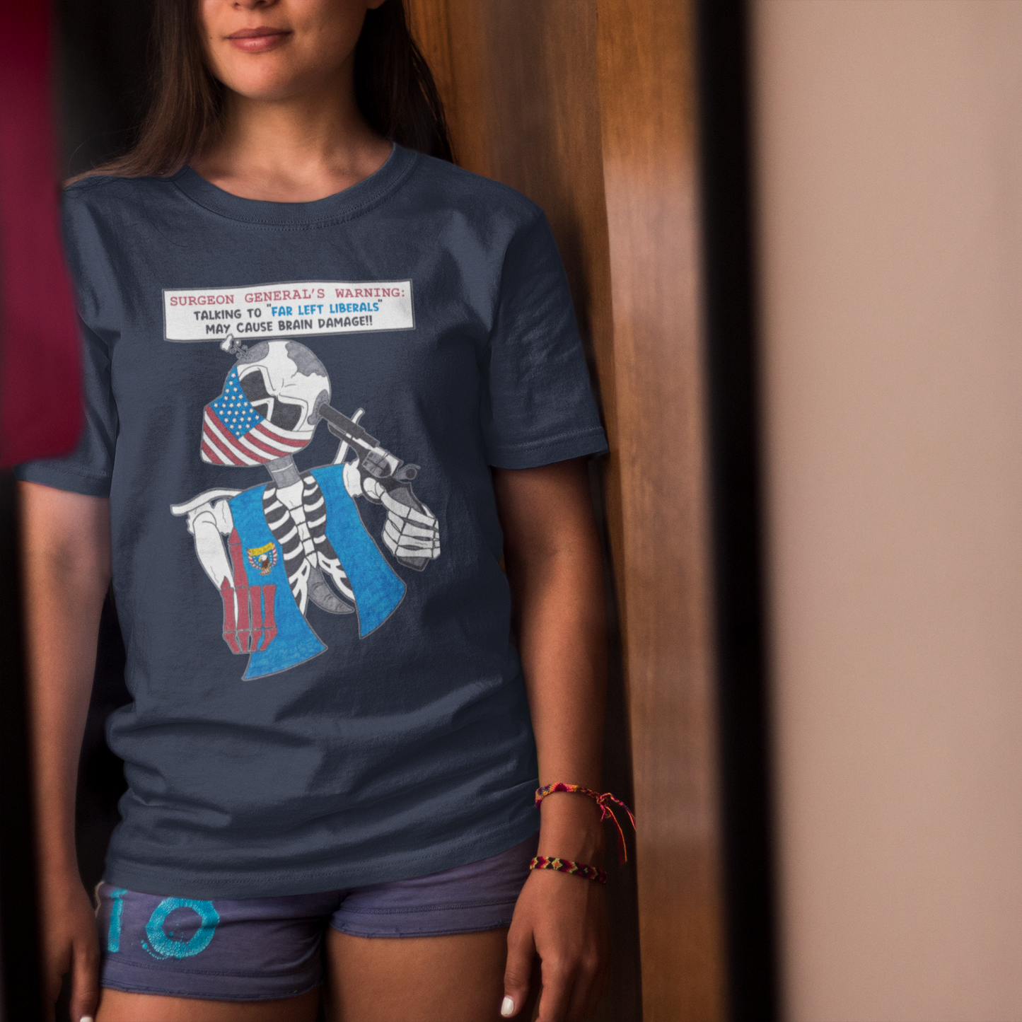 LIBERAL BRAIN DAMAGE Classic Patriotic Biker T-Shirt (S-5XL):  Women's Medium Weight Gildan 5000 - FREE SHIPPING