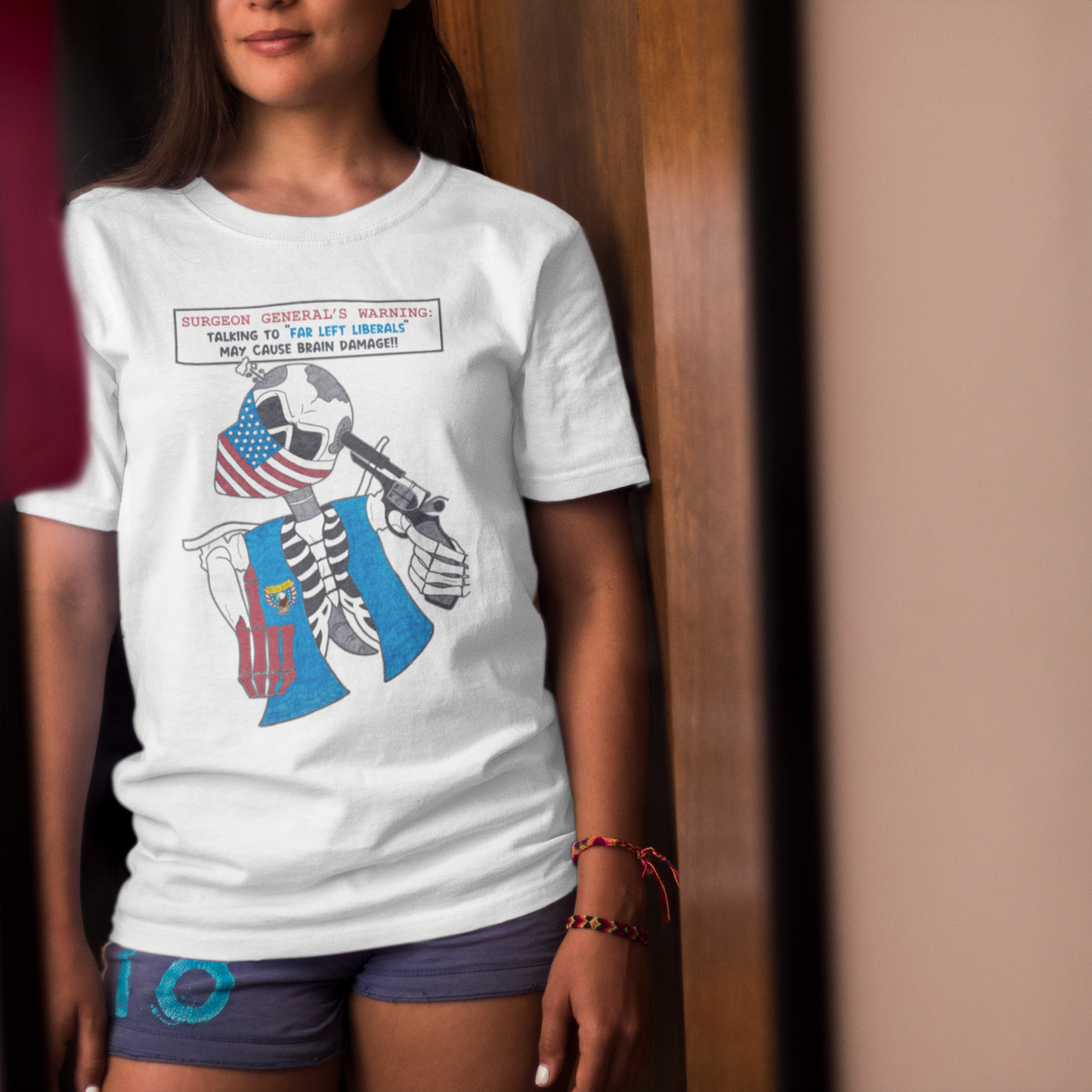 LIBERAL BRAIN DAMAGE Classic Patriotic Biker T-Shirt (S-5XL):  Women's Medium Weight Gildan 5000 - FREE SHIPPING