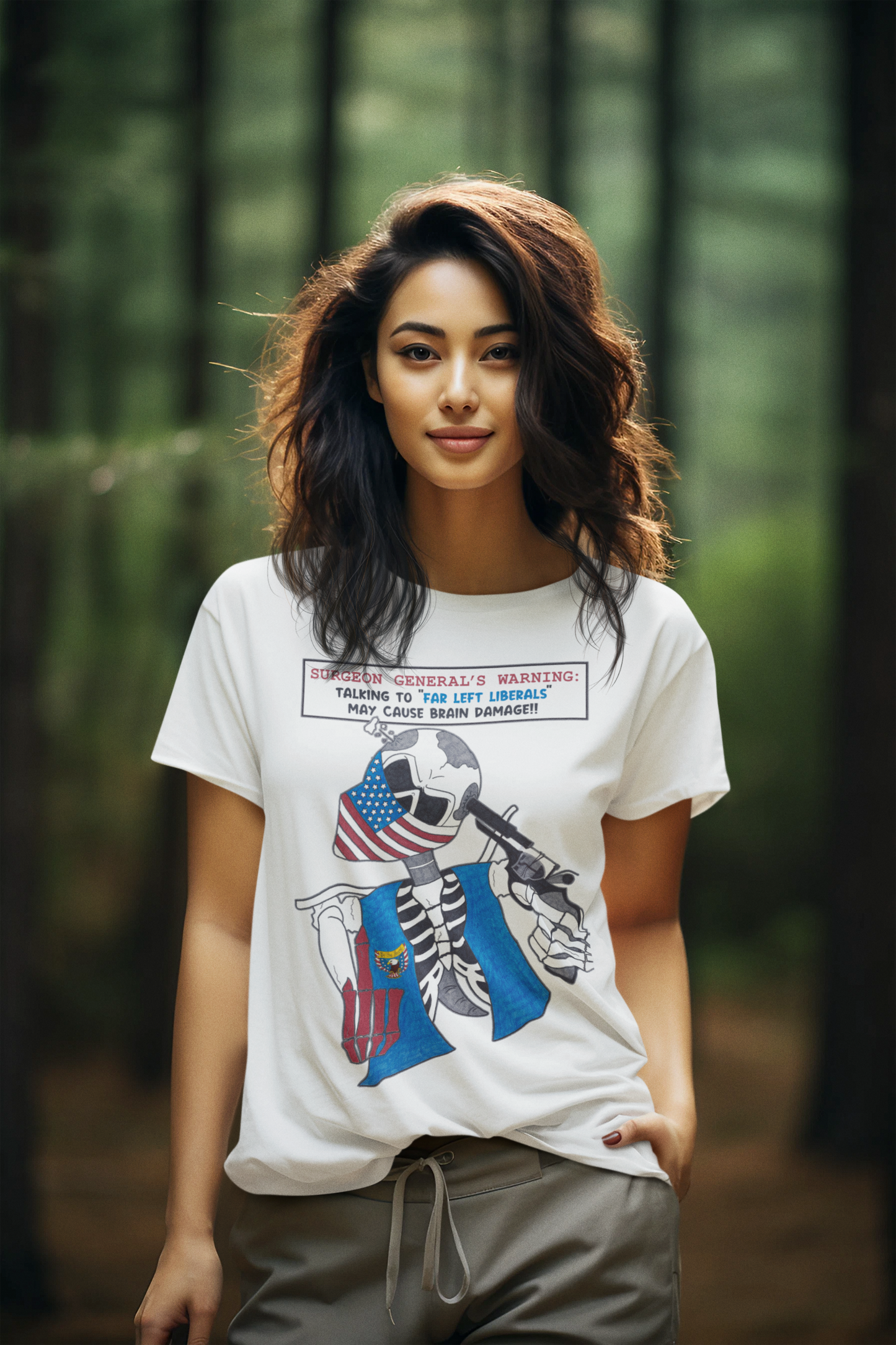 LIBERAL BRAIN DAMAGE Semi-Fitted Patriotic Biker T-Shirt (S-3XL):  Women's Gildan 5000L - FREE SHIPPING