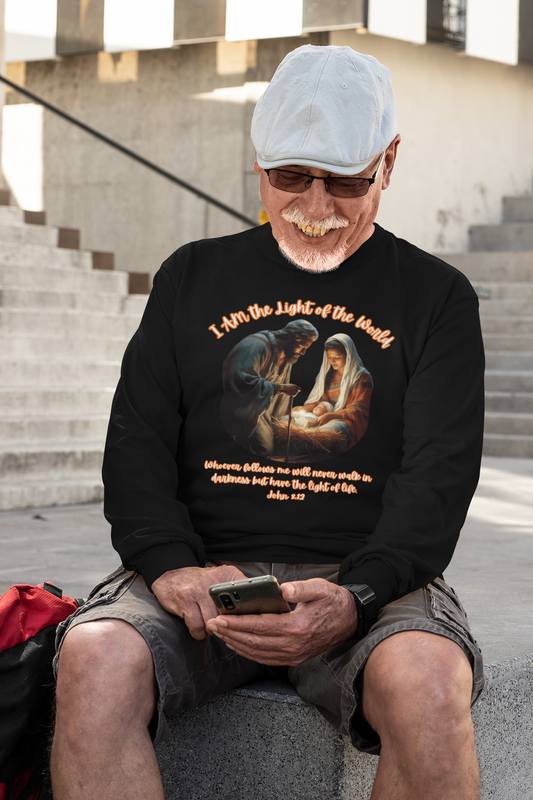 LIGHT OF THE WORLD Heavy Weight Christmas Long Sleeve T-Shirt (S-2XL):  Men's Gildan 2400 - FREE SHIPPING