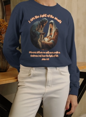LIGHT OF THE WORLD Heavy Weight Christmas Long Sleeve T-Shirt (S-2XL):  Women's Gildan 2400 - FREE SHIPPING