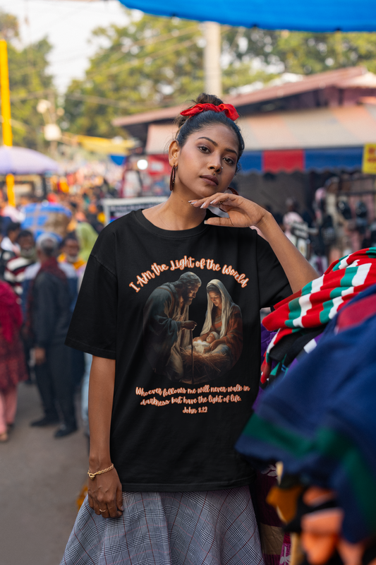 LIGHT OF THE WORLD Plus Size Heavy Weight Christmas T-Shirt (S-5XL):  Women's Hanes Beefy-T® - FREE SHIPPING