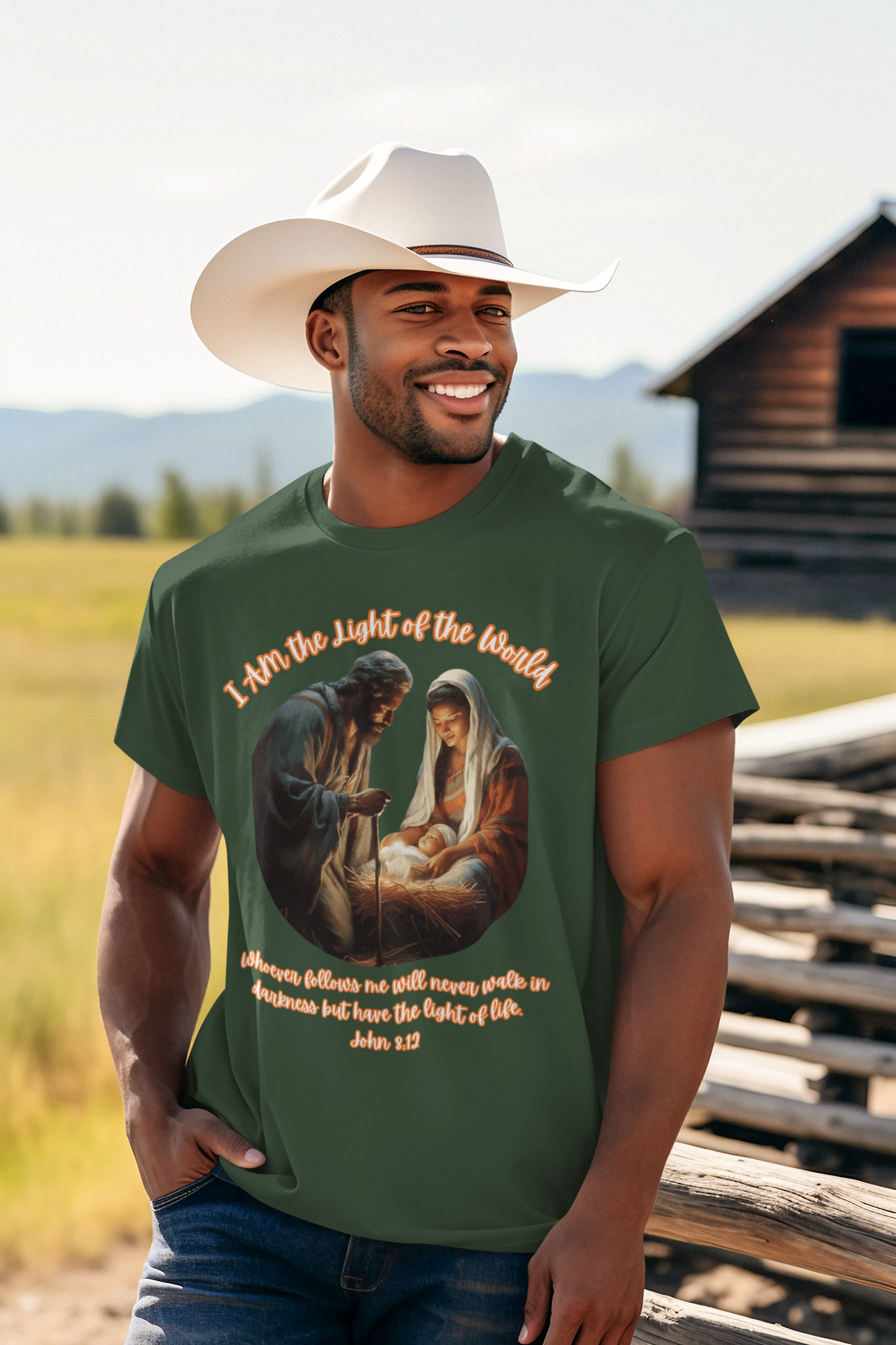 LIGHT OF THE WORLD Christmas T-Shirt (S-5XL):  Men's Medium Weight Gildan 5000 - FREE SHIPPING