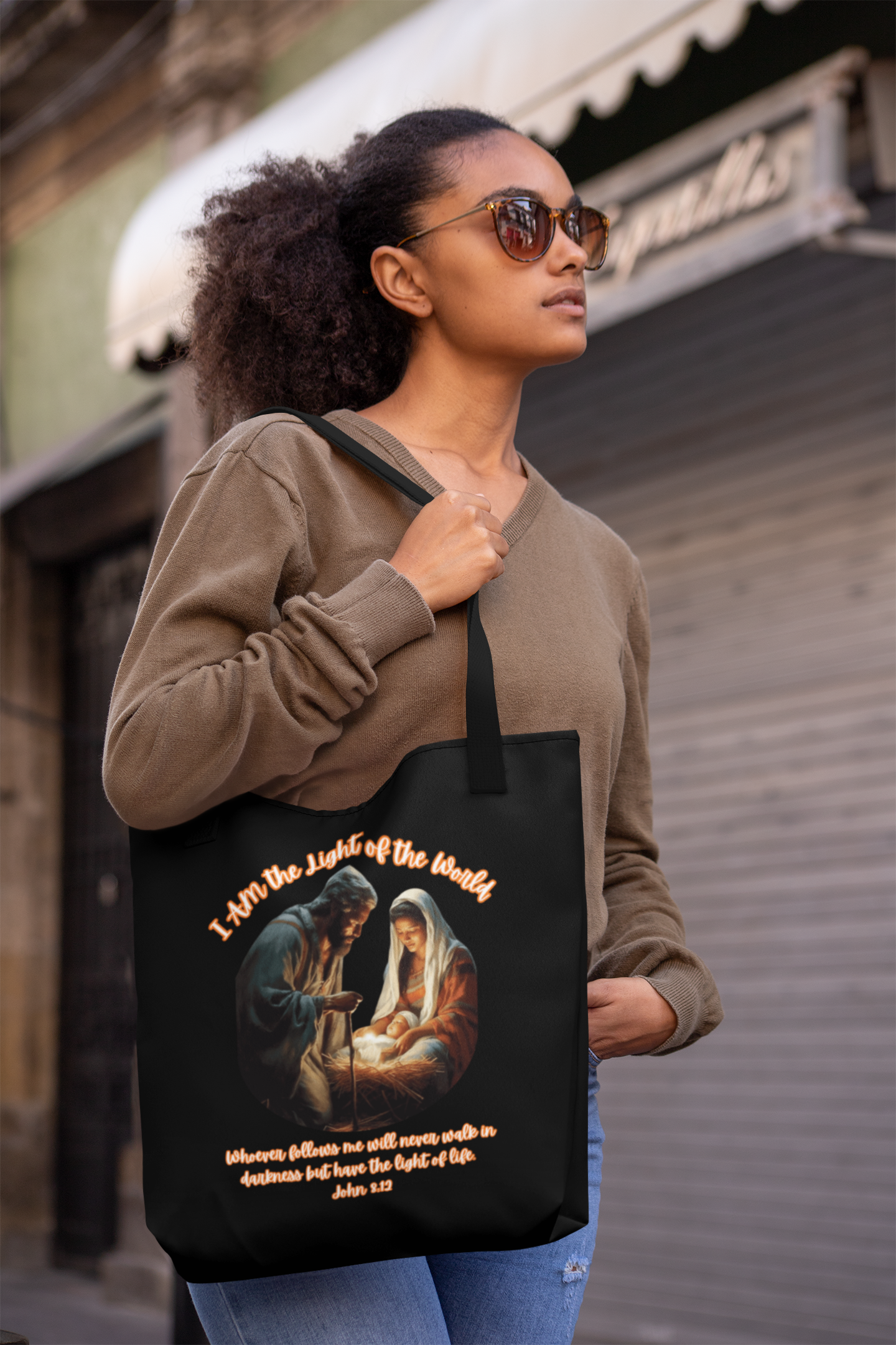 LIGHT OF THE WORLD 100% Polyester Christmas Tote Bag (3 sizes) - FREE SHIPPING