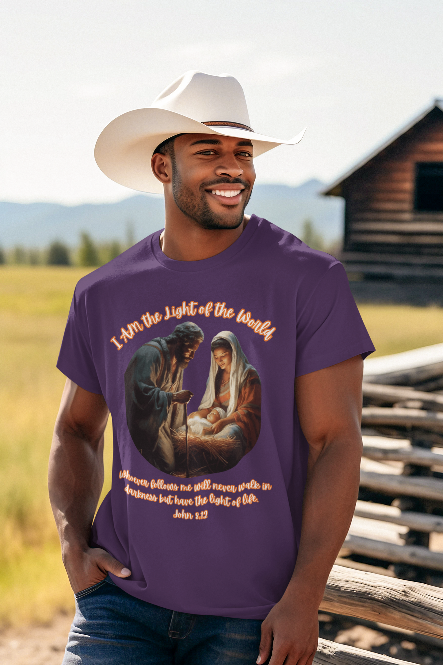 LIGHT OF THE WORLD Christmas T-Shirt (S-5XL):  Men's Medium Weight Gildan 5000 - FREE SHIPPING