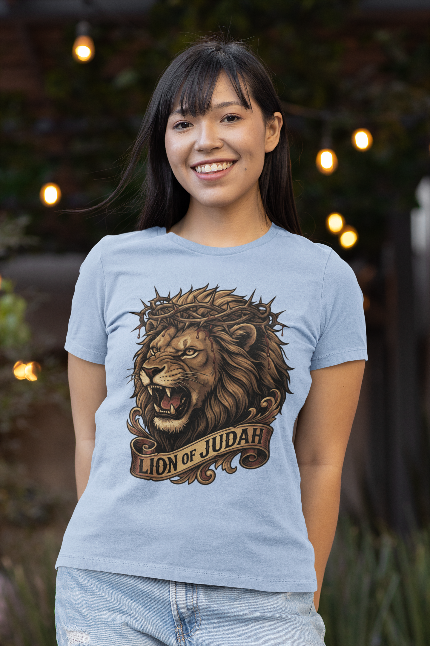 The LION OF JUDAH Fitted Christian T-Shirt (S-2XL):  Women's Bella+Canvas 6004