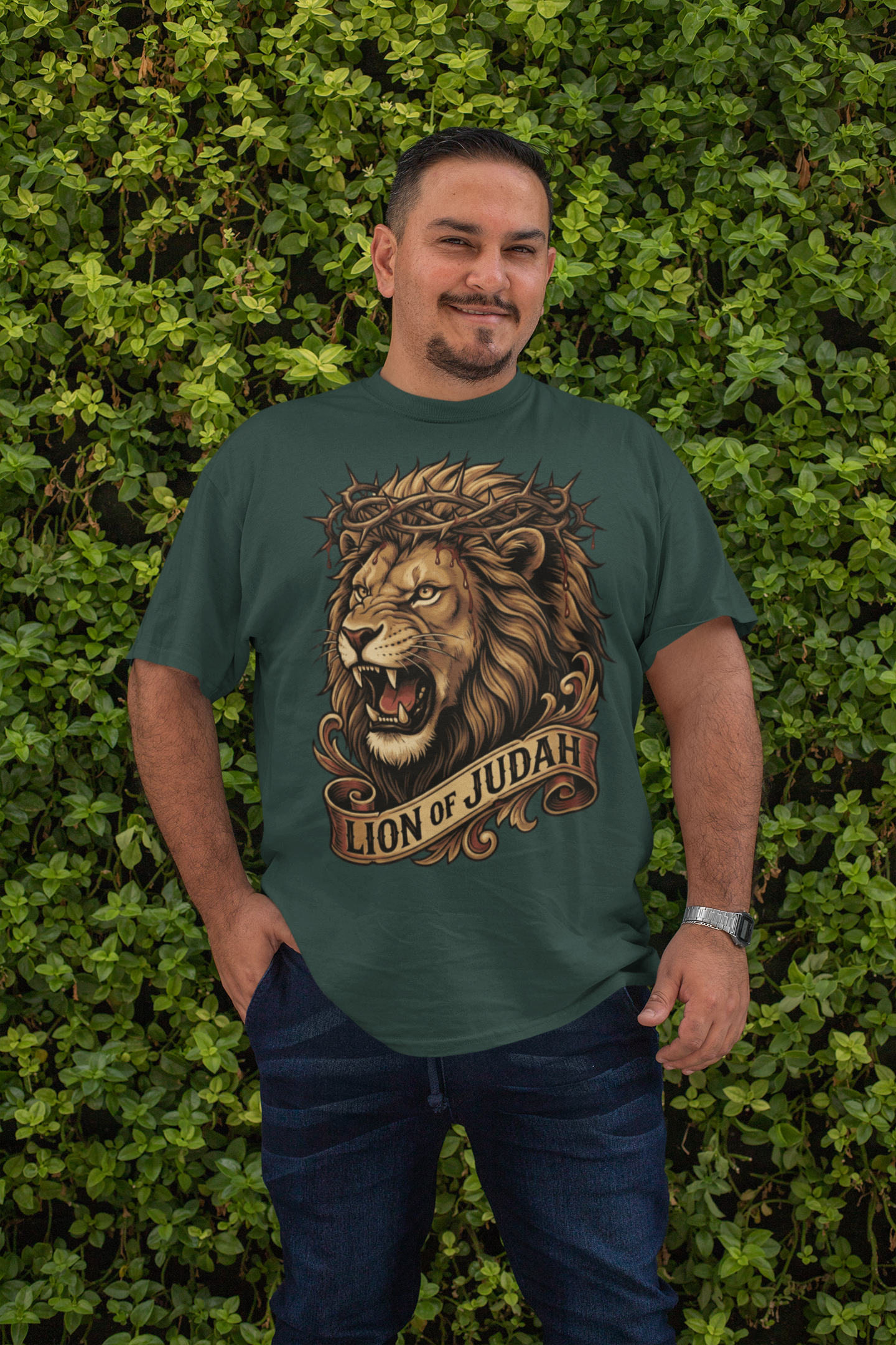 . THE LION OF JUDAH Plus Size Heavy Weight Christian T-Shirt (S-5XL):  Men's Hanes Beefy-T®