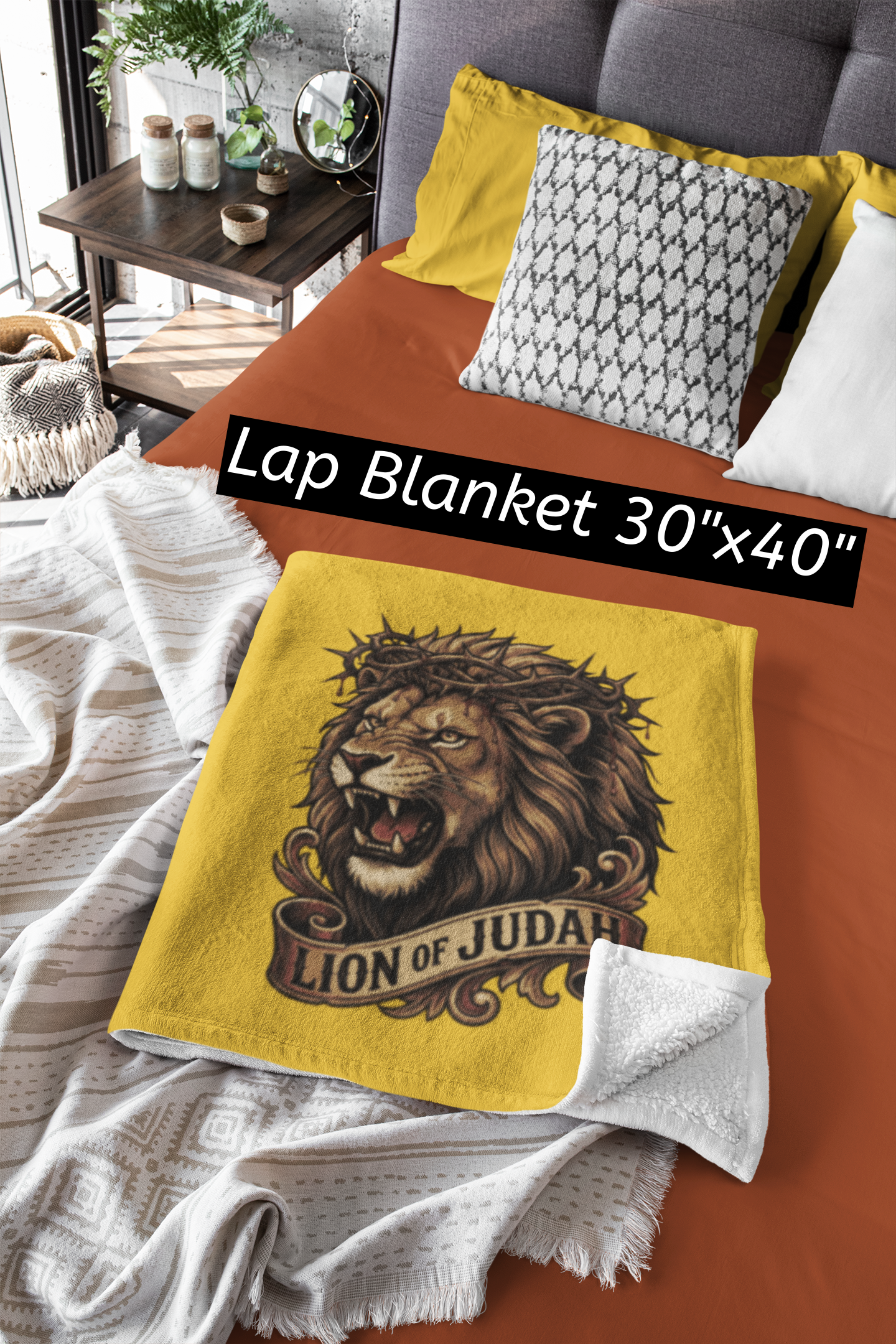 THE LION OF JUDAH Light Weight Christian Velveteen Plush Blanket (3 sizes available) - FREE SHIPPING
