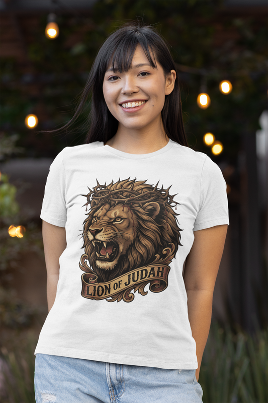 The LION OF JUDAH Fitted Christian T-Shirt (S-2XL):  Women's Bella+Canvas 6004