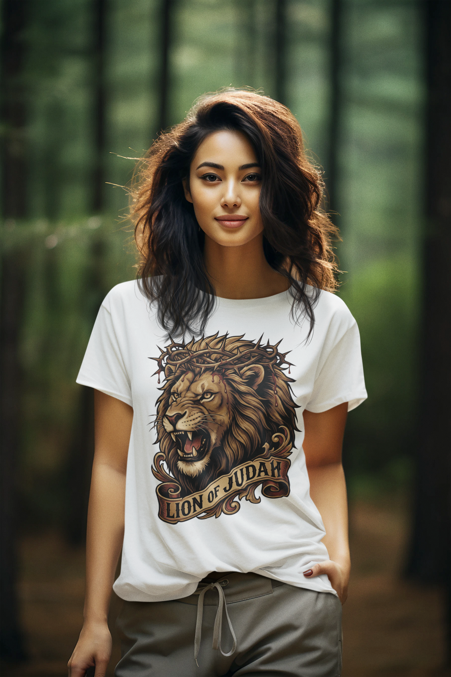 The LION OF JUDAH Semi-Fitted Christian T-Shirt (S-3XL):  Women's Gildan 5000L