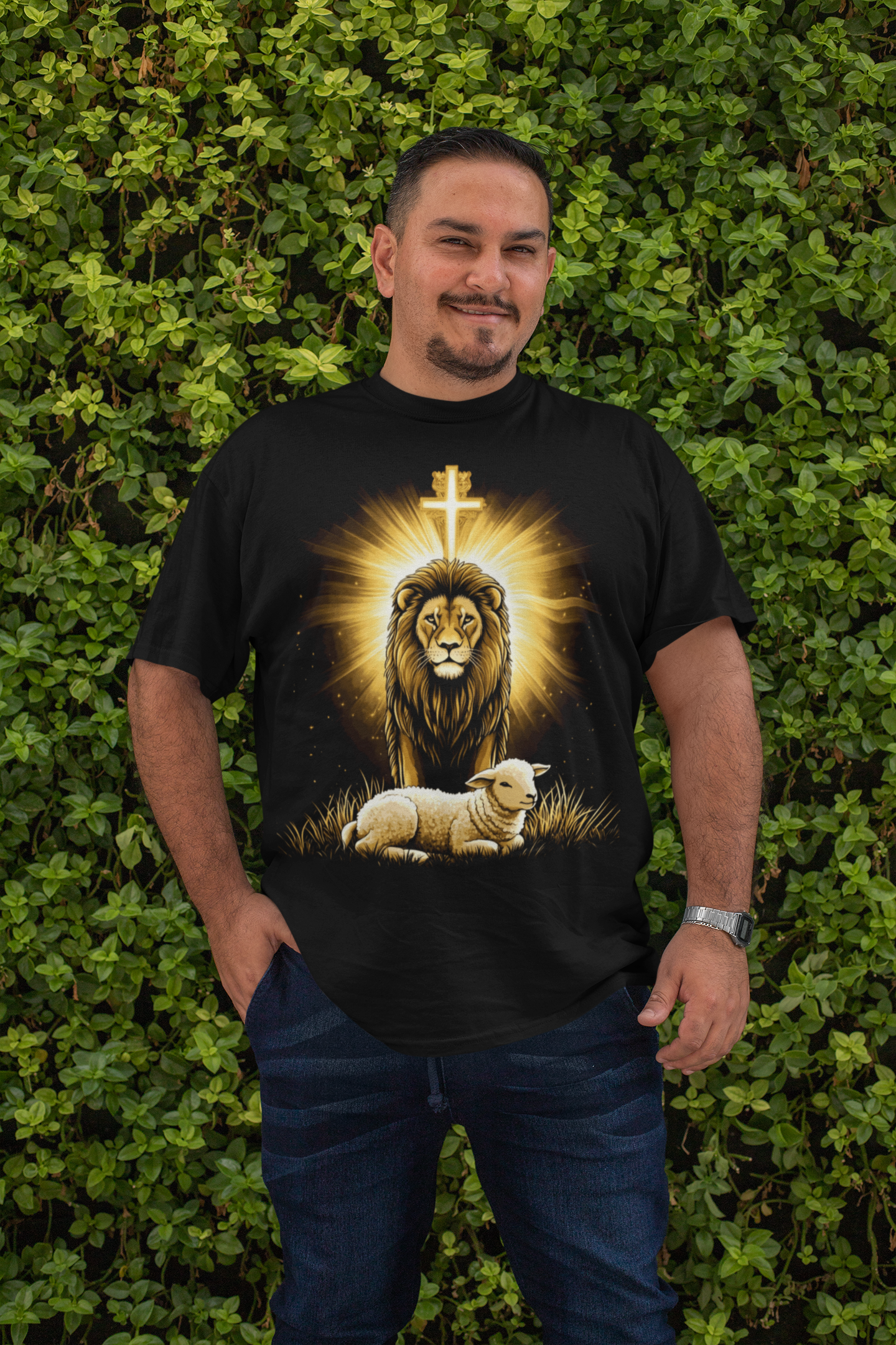 . THE LION & THE LAMB Plus Size Heavy Weight Christian T-Shirt (S-5XL):  Men's Hanes Beefy-T®