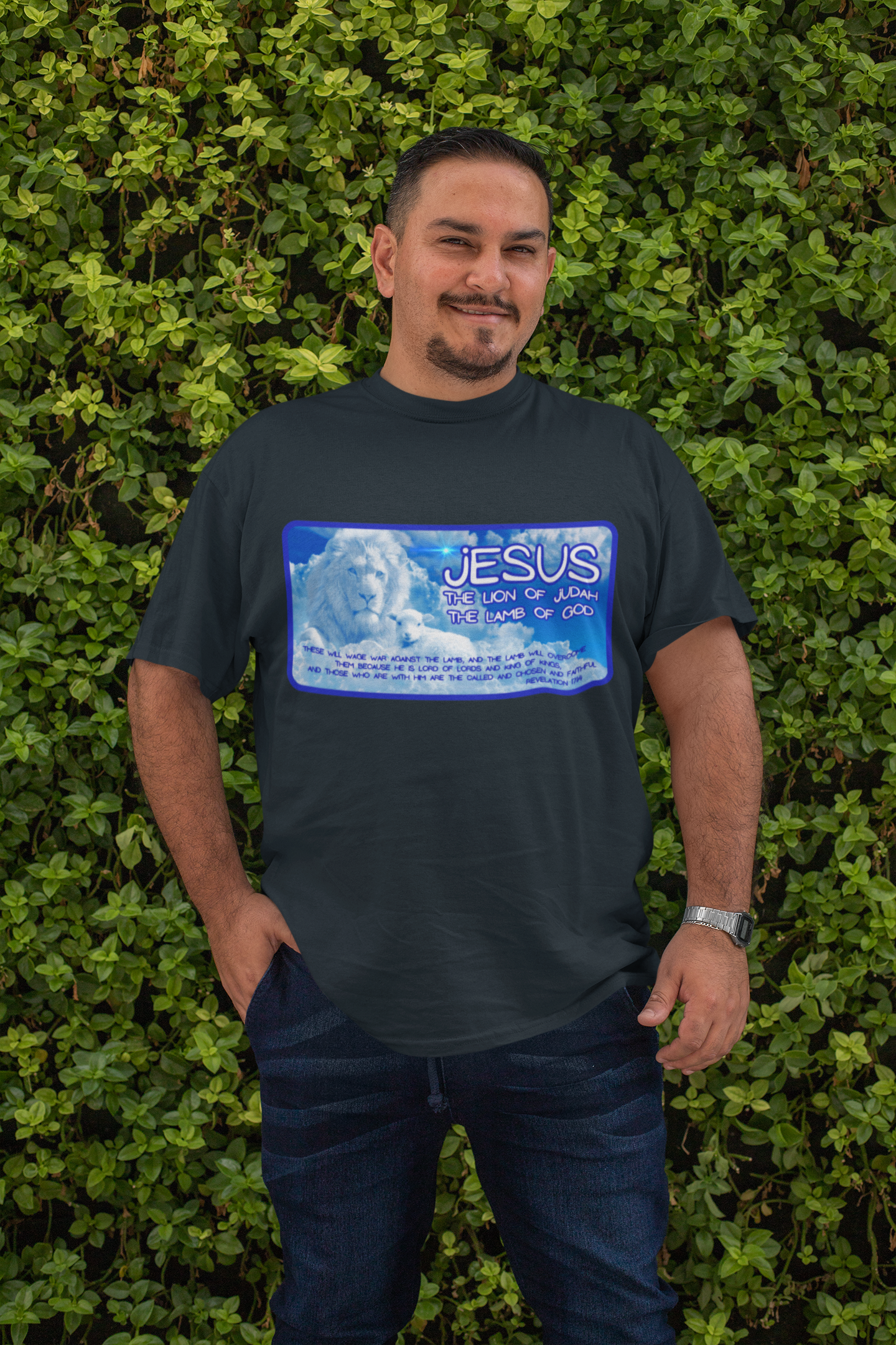 . THE LION & THE LAMB Plus Size Heavy Weight Patriotic Christian T-Shirt (S-5XL):  Men's Hanes Beefy-T® - FREE SHIPPING