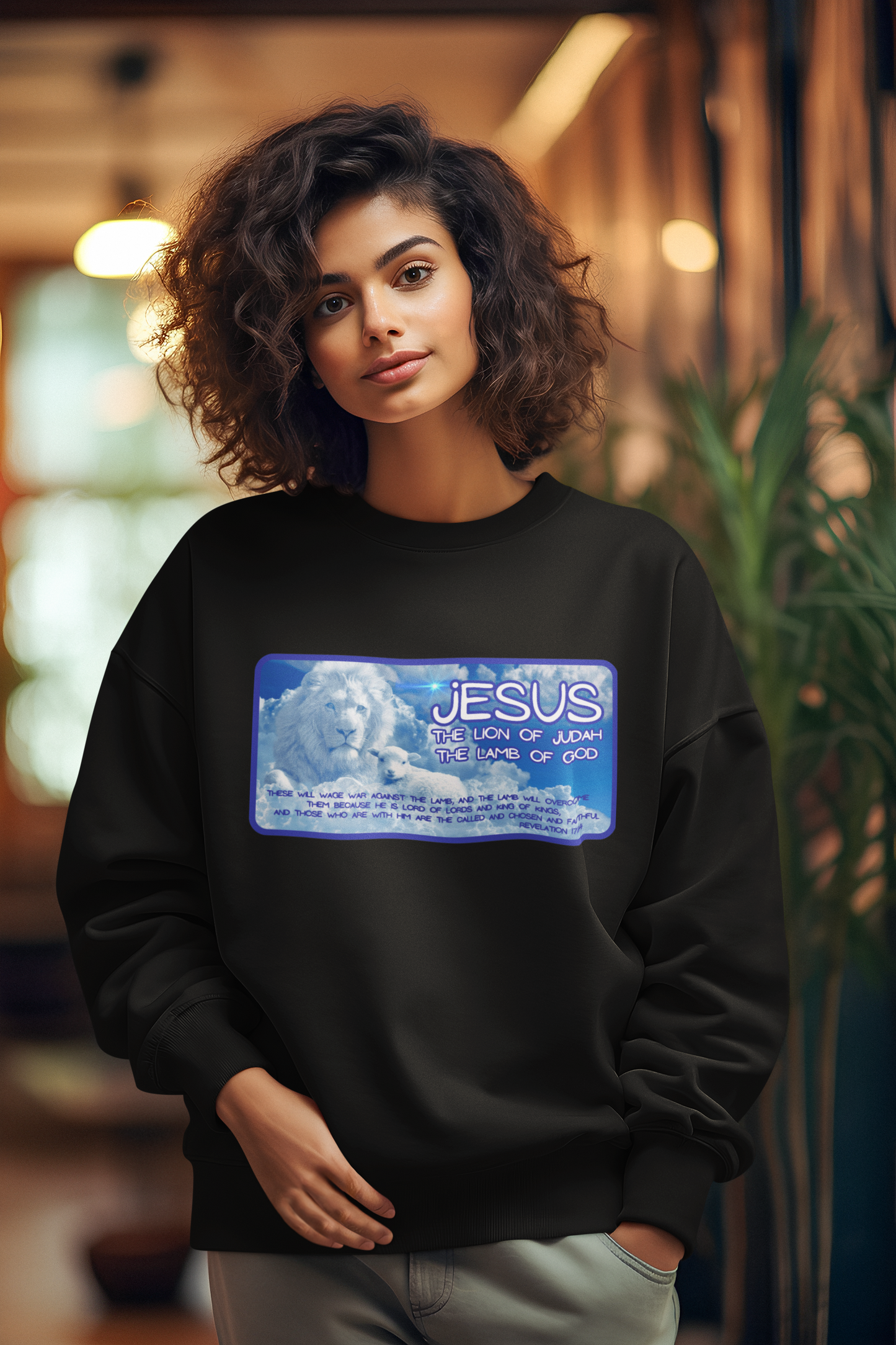 THE LION & THE LAMB Heavy Weight Patriotic Christian Sweatshirt (S-5XL):  Women's Gildan 18000