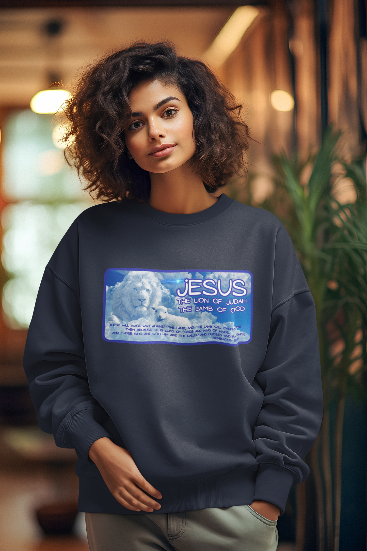 THE LION & THE LAMB Heavy Weight Patriotic Christian Sweatshirt (S-5XL):  Women's Gildan 18000