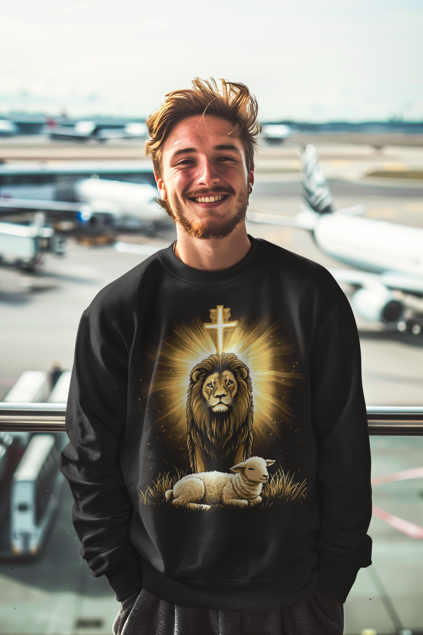 THE LION & THE LAMB Heavy Weight Christian Sweatshirt (S-5XL):  Men's Gildan 18000 - FREE SHIPPING