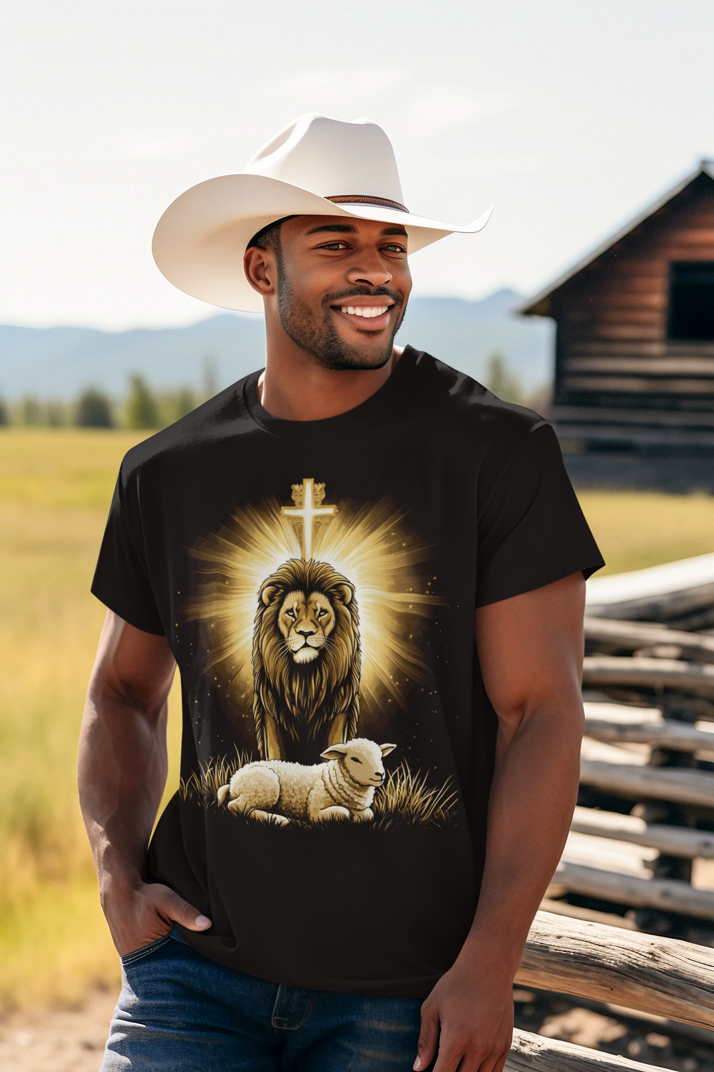 THE LION & THE LAMB Christian T-Shirt (S-5XL):  Men's Medium Weight Gildan 5000 - FREE SHIPPING